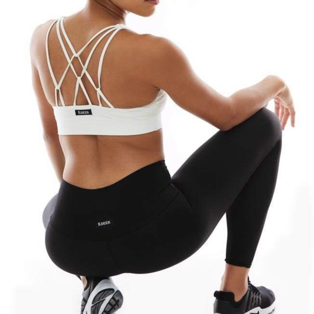 K-DEER Triple Loop Sports Bra in Ecru